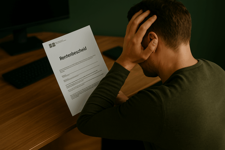 Mann prüft Rentenbescheid am Schreibtisch